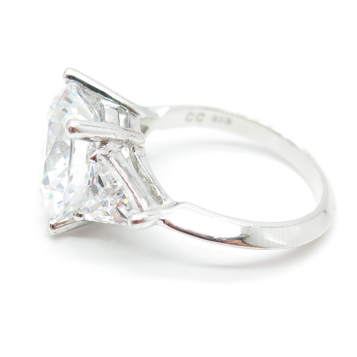 925 Sterling Silver Round & Triangle-Cut Shaped C Z Ring Size 7