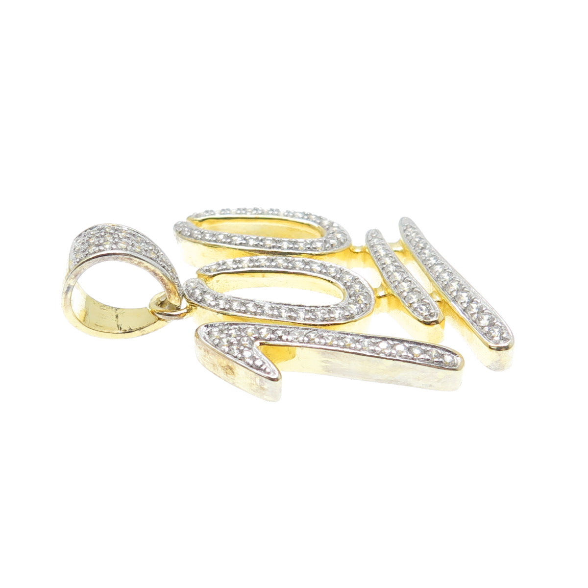 925 Sterling Silver Gold Plated Round-Cut C Z Number 100 Charm Pendant