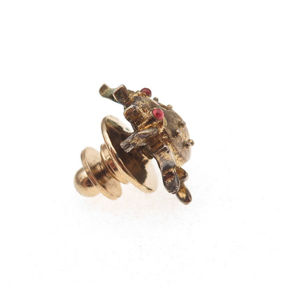 Trifari Sterling Gold Plated Vintage Real Tourmaline Beetle Tie Tack / Lapel Pin