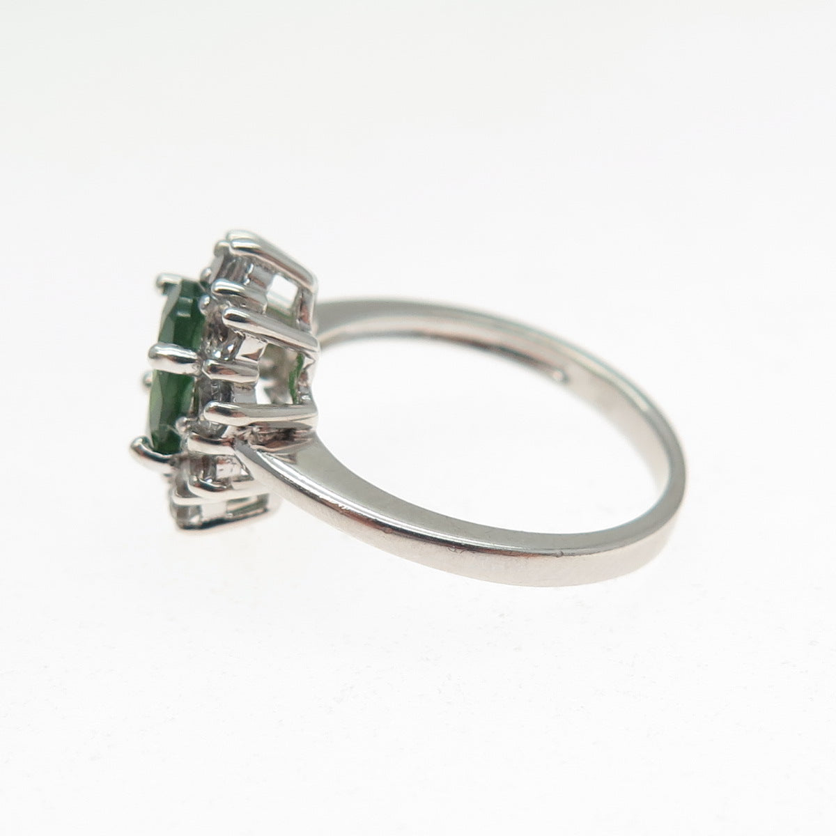 925 Sterling Silver Real Oval-Cut Peridot & White Topaz Ring Size 5.25