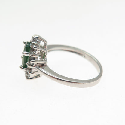925 Sterling Silver Real Oval-Cut Peridot & White Topaz Ring Size 5.25