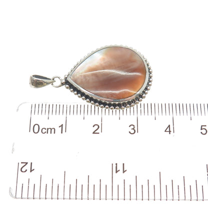 925 Sterling Silver Vintage Real Mother-of-Pearl Beaded Teardrop Charm Pendant