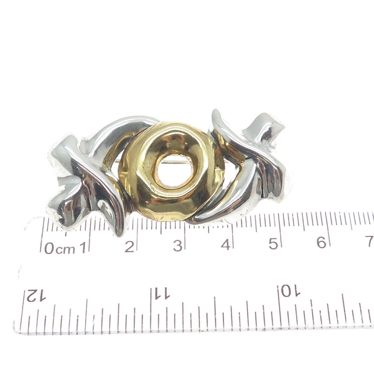 925 Sterling Silver 2-Tone Vintage Mexico XO Hugs & Kisses Pin Brooch