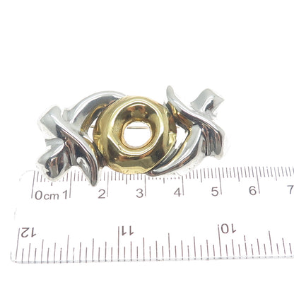 925 Sterling Silver 2-Tone Vintage Mexico XO Hugs & Kisses Pin Brooch