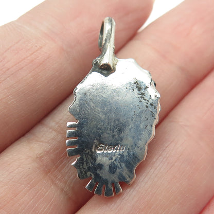 Old Pawn 925 Sterling Silver Vintage Southwestern Sodalite Floral Leaf Pendant