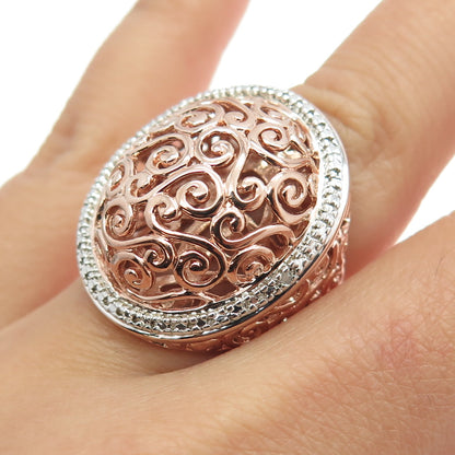 ROSS SIMONS 925 Sterling Silver Rose Gold Plated Diamond Accent Ring Size 6.25