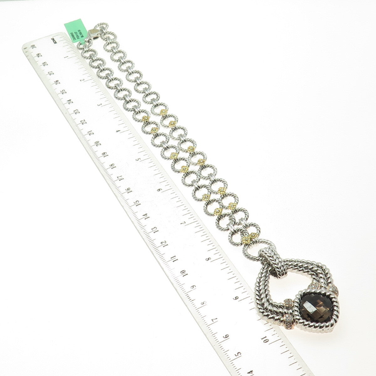 DANWAK 18K Gold Sterling 40-Diamond 0.50ct & Smoky Quartz 13.15ct Necklace 16"