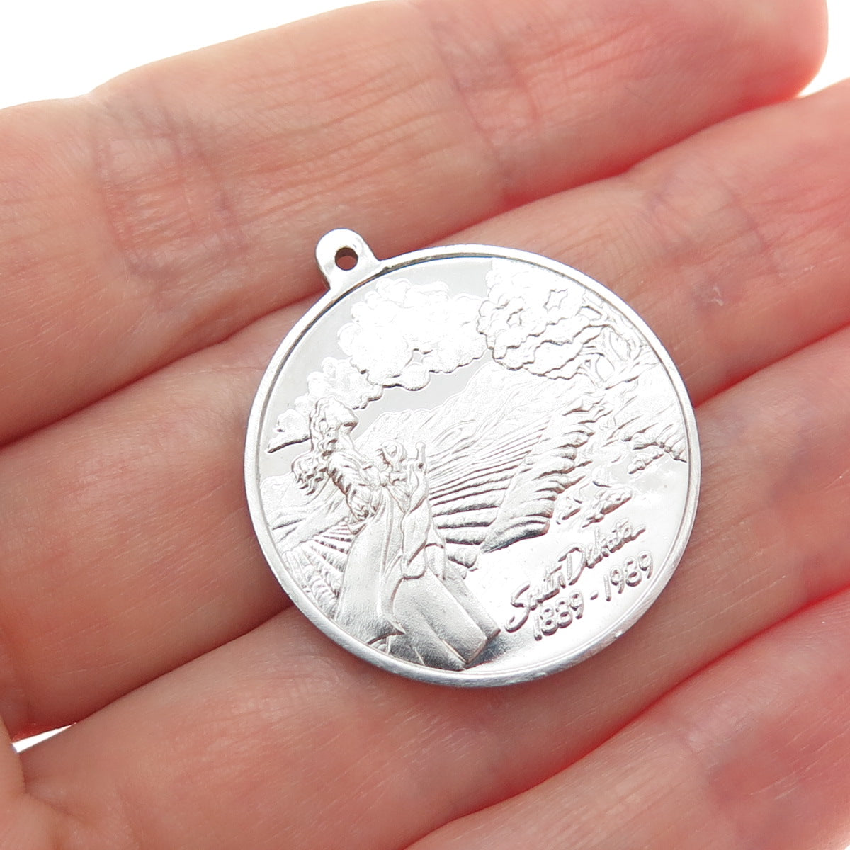 925 Sterling Silver Vintage South Dakota 1889-1989 40th State Charm Pendant