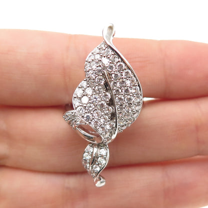 925 Sterling Silver Round-Cut C Z Modernist Floral Leaf Ring Size 7.75