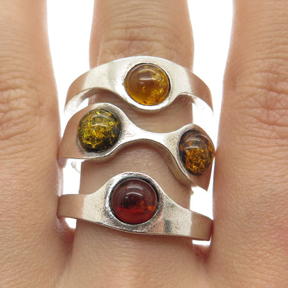 925 Sterling Silver Vintage Poland Real Amber SET of 3 Stackable Rings Size 8.5