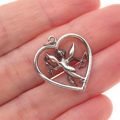 925 Sterling Silver Vintage Cupid Heart Oxidized Charm Pendant