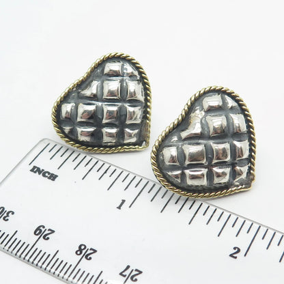 925 Sterling Silver 2-Tone Vintage Mexico Laton Heart Earrings