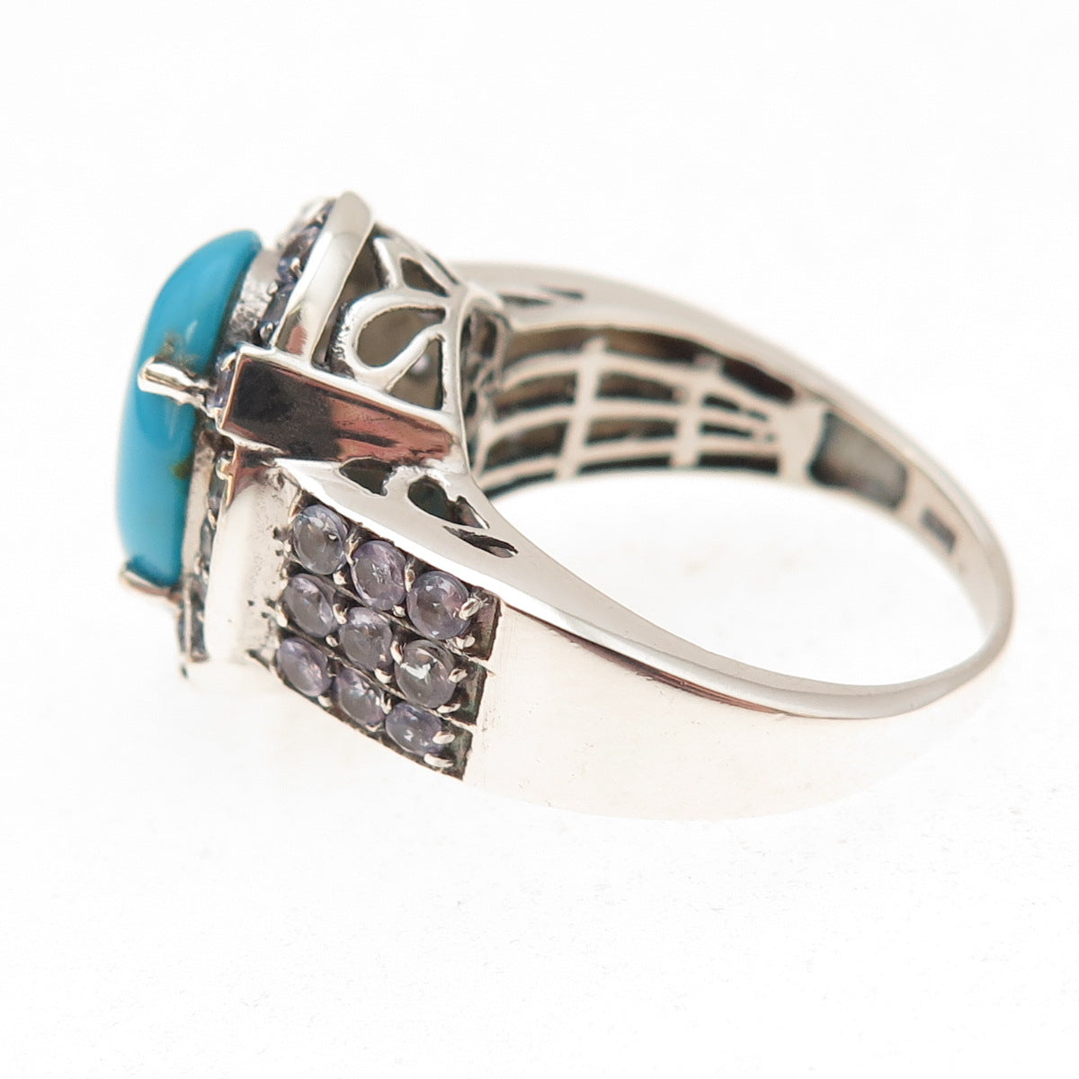 Chuck Clemency 925 Sterling Silver Real Turquoise & Tanzanite Ring Size 8.25