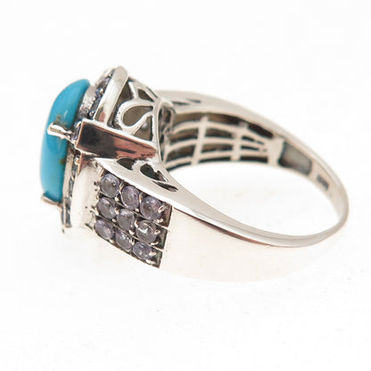 Chuck Clemency 925 Sterling Silver Real Turquoise & Tanzanite Ring Size 8.25