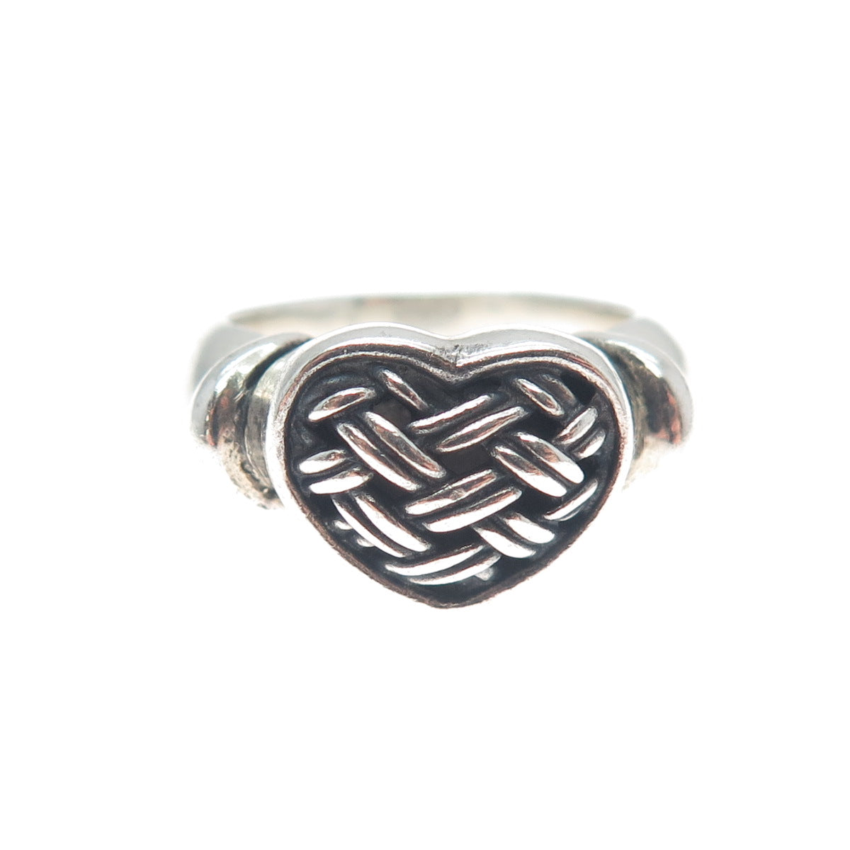 BRIGHTON 925 Sterling Silver Vintage Woven Heart Oxidized Ring Size 7.25
