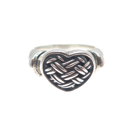 BRIGHTON 925 Sterling Silver Vintage Woven Heart Oxidized Ring Size 7.25