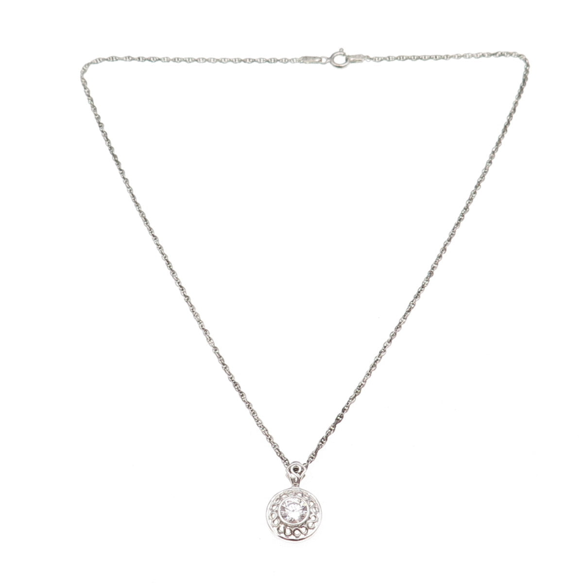 925 Sterling Silver Vintage Round-Cut C Z Singapore Chain Necklace 16"