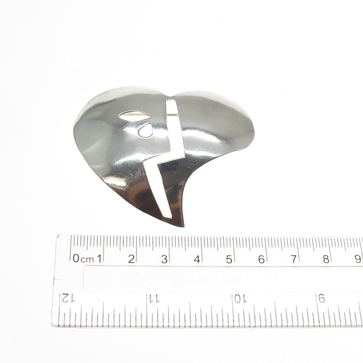 925 Sterling Silver Vintage Mexico Modernist Heart Pin Brooch