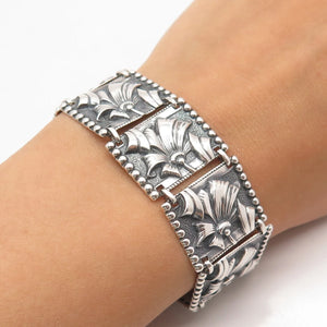 925 Sterling Silver Vintage Ornate Panel Link Bracelet 7"