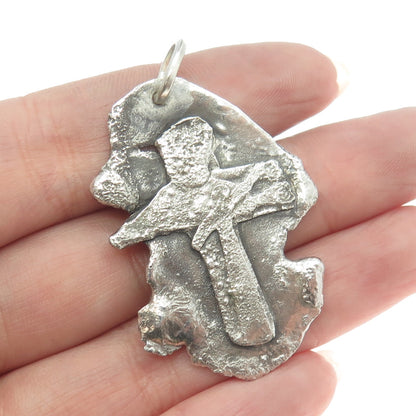 925 Sterling Silver Vintage Cross Religious Abstract Tag Pendant