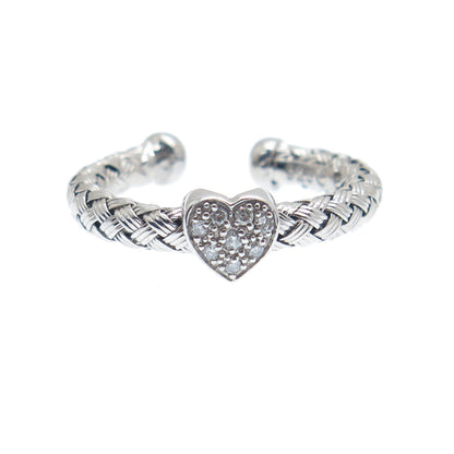 925 Sterling Silver Real Round-Cut Diamond Adjustable Woven Ring Size 6.75