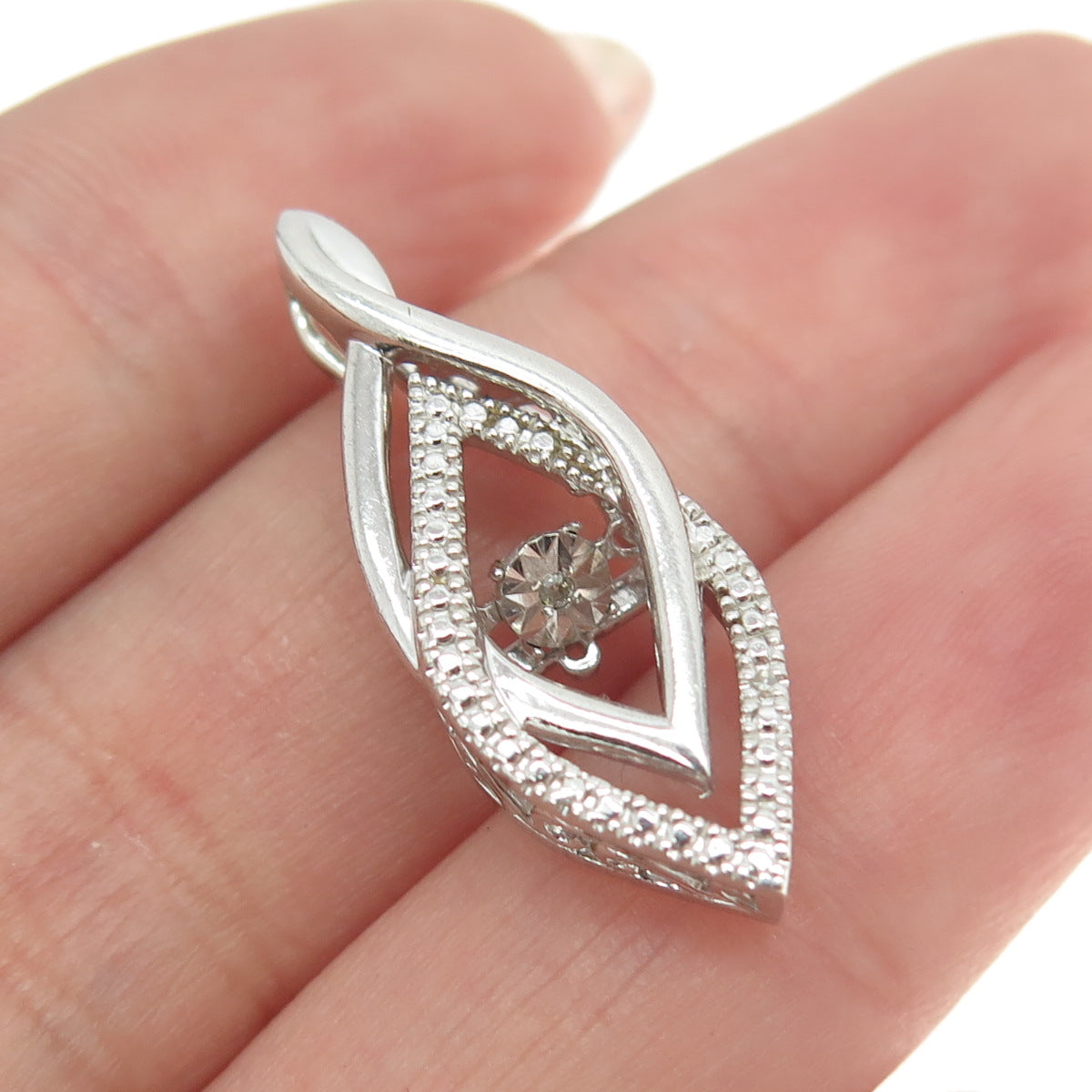 925 Sterling Silver Real White Diamond Accent Pendant