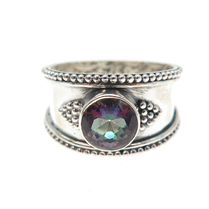 925 Sterling Silver Vintage Real Mystic Quartz Granulated Ring Size 7.5
