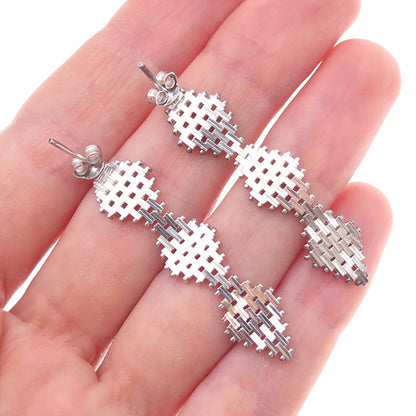 925 Sterling Silver Vintage Mexico Diamond-Shape Mesh Dangle Earrings