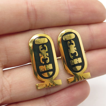 800 Silver Gold Plated Vintage Egypt Enamel Cartouche Beetle / Scarab Cufflinks