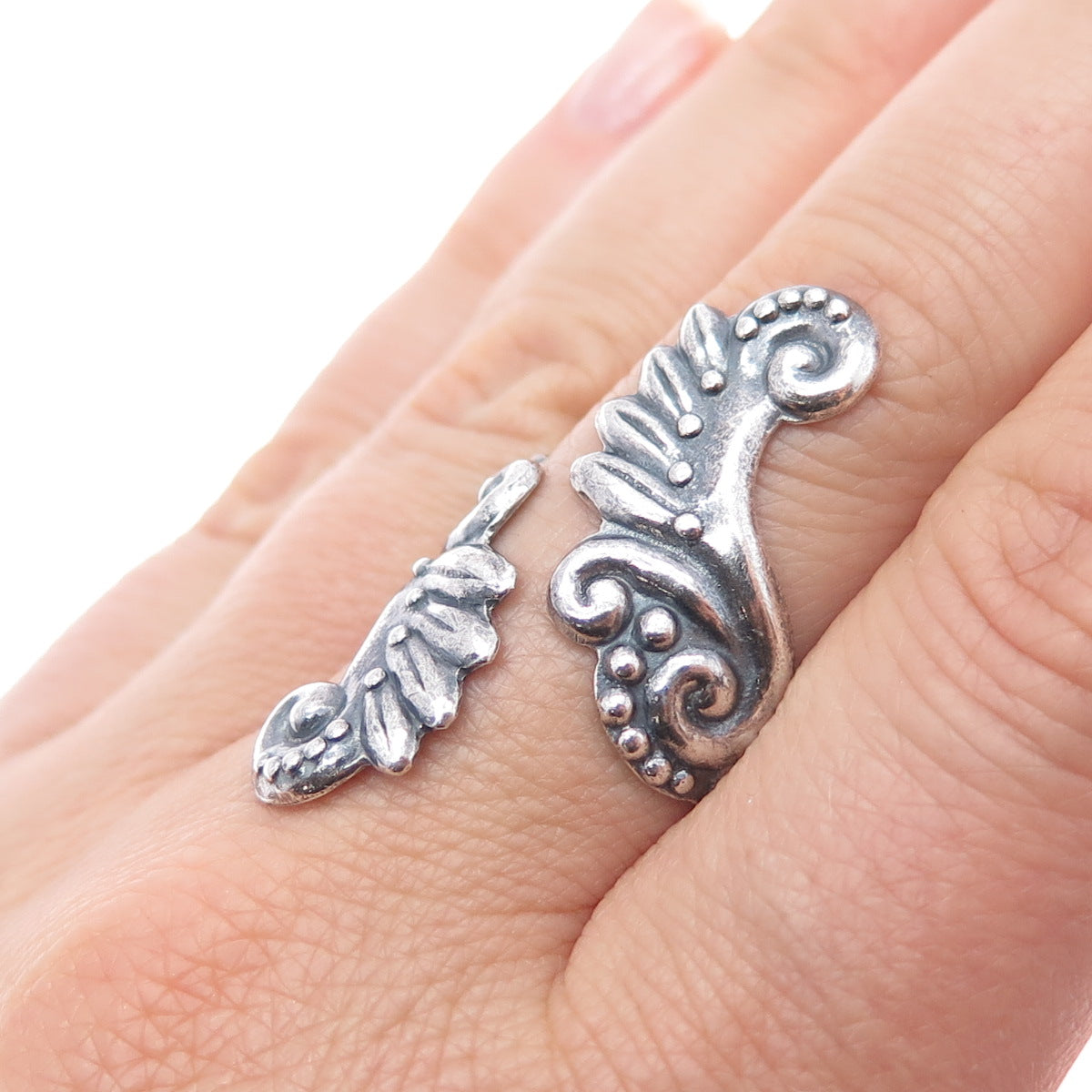 925 Sterling Silver Vintage Mexico Angel Wings Adjustable Oxidized Ring Size 9