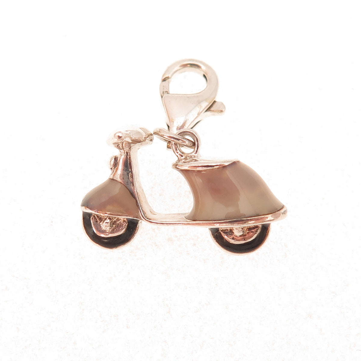 925 Sterling Silver Vintage Enamel Scooter Lobster Lock 3D Charm Pendant