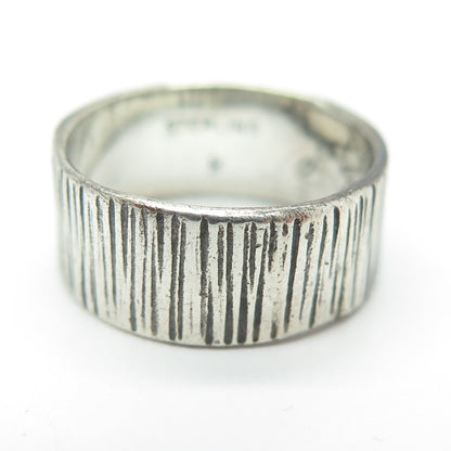 925 Sterling Silver Antique Art Deco Tree Bark Pattern Oxidized Ring Size 5.75