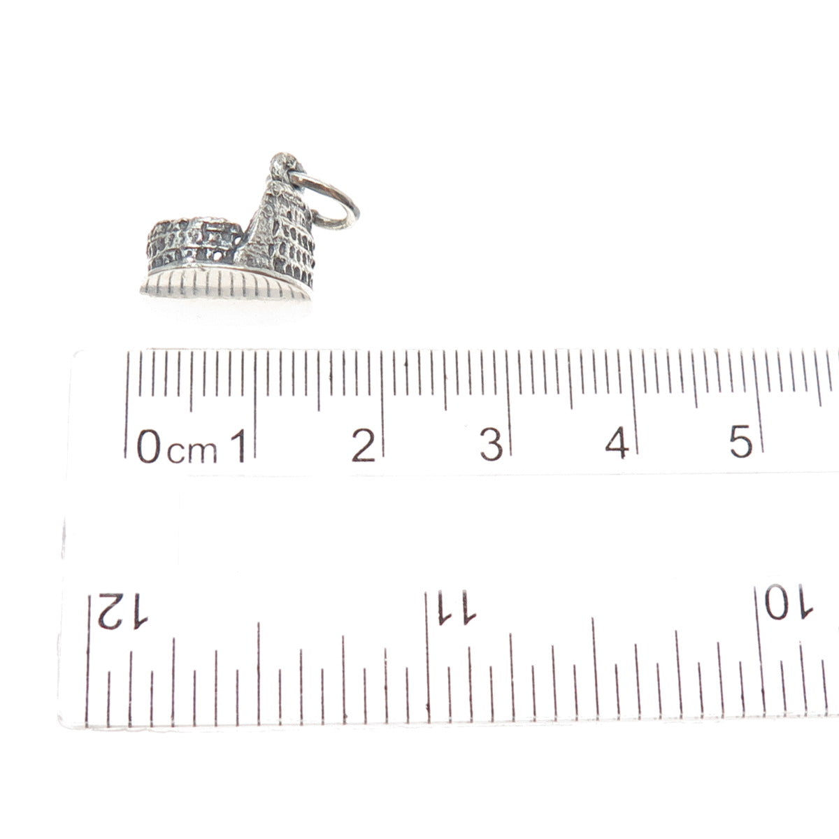 925 Sterling Silver Vintage Rome Colosseum Oxidized Minimalist 3D Charm Pendant