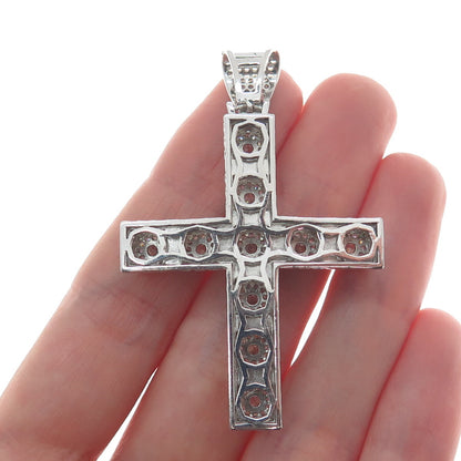 925 Sterling Silver Round-Cut C Z Cross Pendant