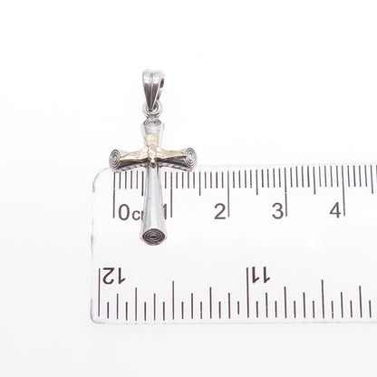 925 Sterling Silver 14K Gold Vintage Holy Spirit Cross Charm Pendant