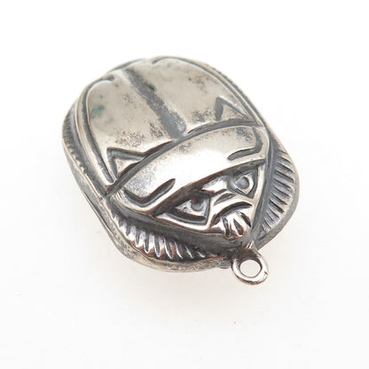 800 Silver Vintage Egypt Scarab Dual Sided Oxidized Charm Pendant