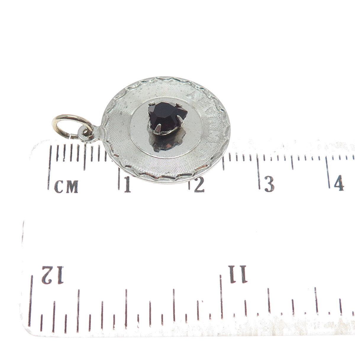 SPENCER CO. 925 Sterling Silver Vintage Red Garnet Gem "January" Round Pendant