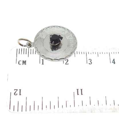SPENCER CO. 925 Sterling Silver Vintage Red Garnet Gem "January" Round Pendant