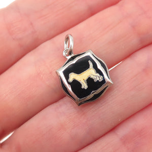 925 Sterling Antique Art Deco Enamel Airedale Terrier Coat of Arms Charm Pendant