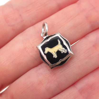 925 Sterling Antique Art Deco Enamel Airedale Terrier Coat of Arms Charm Pendant