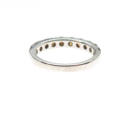 925 Sterling Silver Real Round-Cut Cognac Diamond Half Eternity Ring Size 5