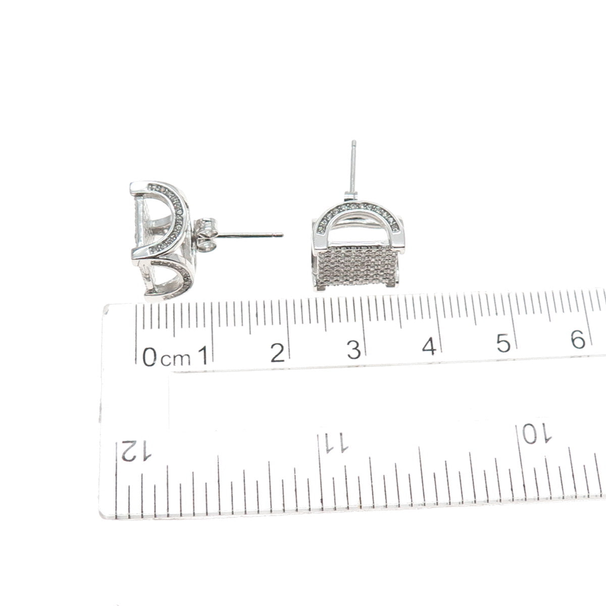 925 Sterling Silver Round-Cut C Z Arch Square Stud Earrings