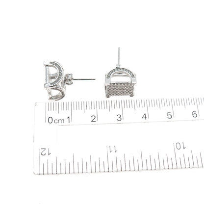 925 Sterling Silver Round-Cut C Z Arch Square Stud Earrings