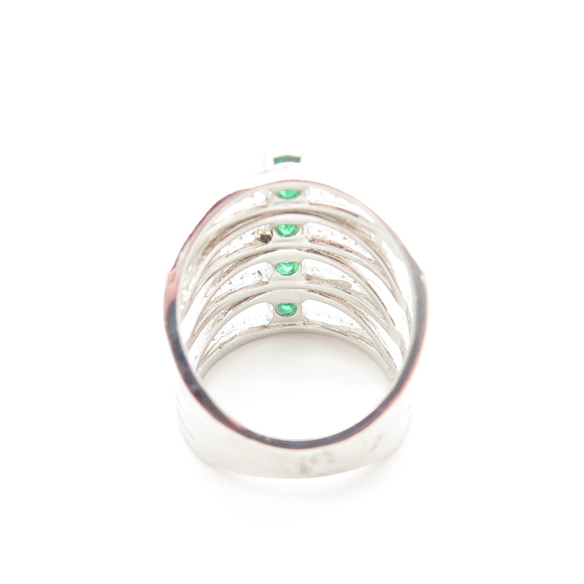 925 Sterling Silver 2-Tone Chrome Diopside & C Z Multi-Row Wide Ring Size 6