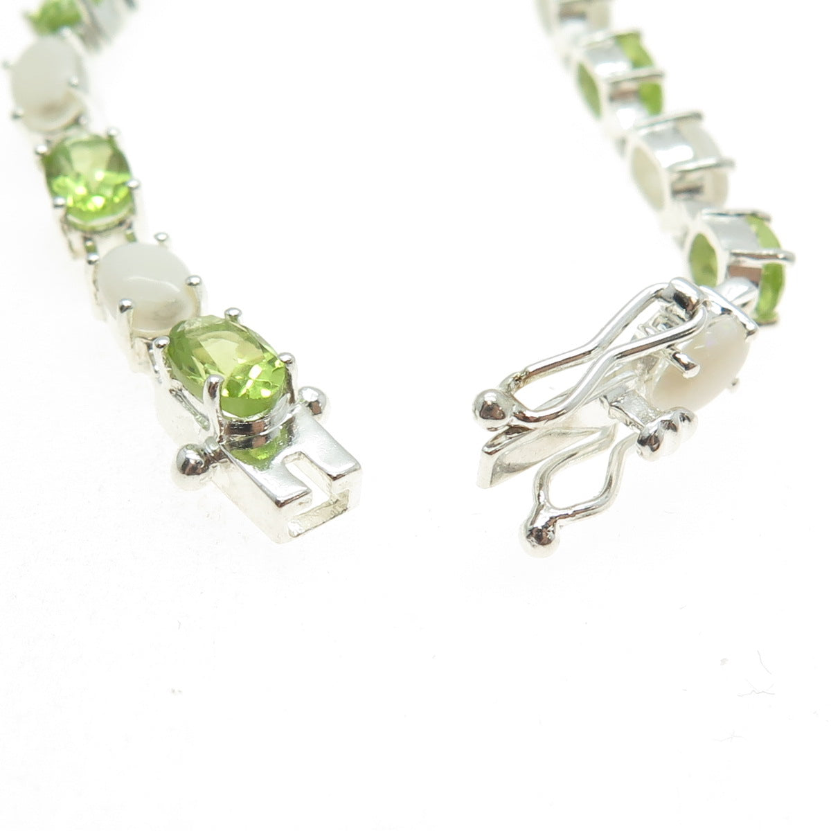 925 Sterling Silver Real Opal & Peridot Tennis Link Bracelet 7.25"