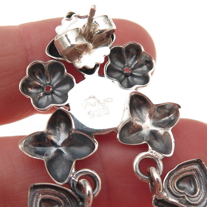 Arya 925 Sterling Silver Floral Heart Crescent Oxidized Dangle Earrings