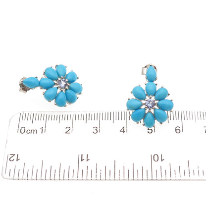 Chuck Clemency 925 Sterling Silver Real Turquoise & Tanzanite Floral Earrings