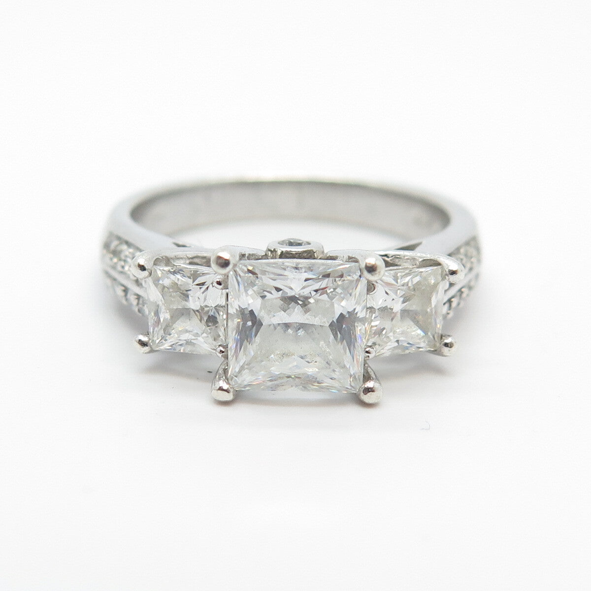 925 Sterling Silver Princess-Cut C Z Ring Size 7