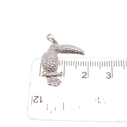 925 Sterling Silver Real Round-Cut Diamond Toucan Bird Charm Pendant