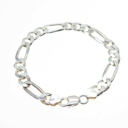 925 Sterling Silver Vintage Italy Figaro Link Bracelet 8.75"